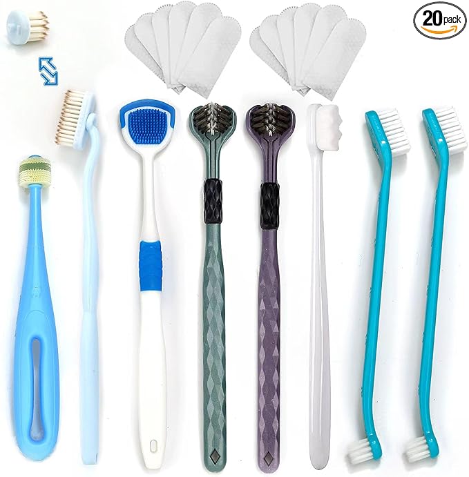 Dog Toothbrush Kit, 360-Degree Finger Three-Sided Design, Replaceable Tooth Brush Heads,Easy Teeth Cleaning & Dental Care, 20Pack-PurrikoPets