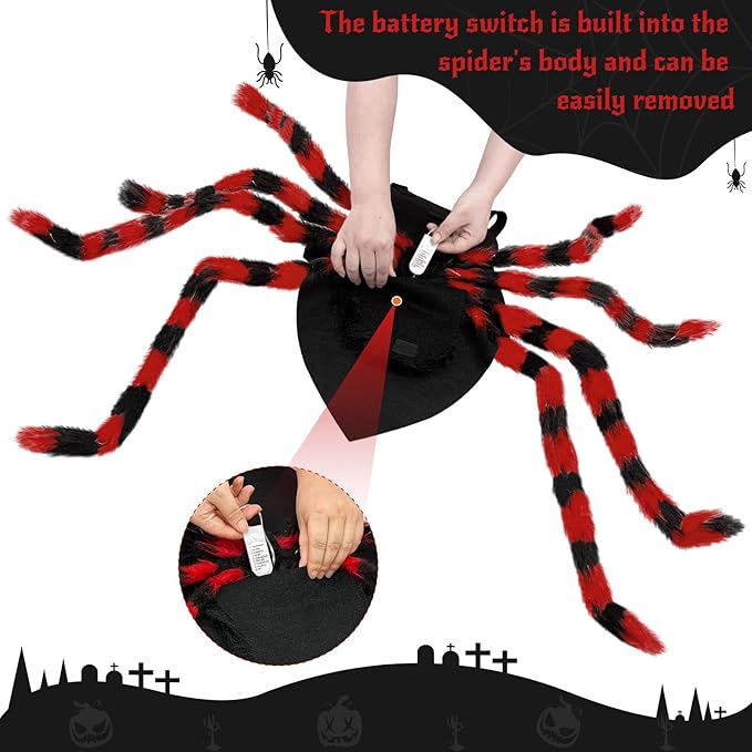 Dog Halloween Costume Large Breed, Furry Dog Spider Costume with 64 LED, Funny Halloween Dogs Costumes for Large Dogs Medium Pet Halloween Party Cosplay (Red)-PurrikoPets