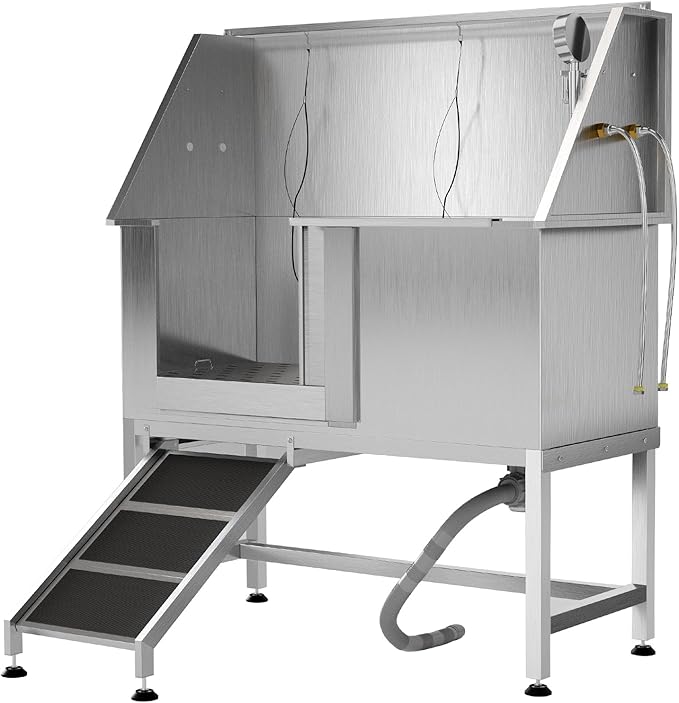 50" Stainless Steel Professional Dog Washing Station - Pet Bathing Tub w/Non-Slip Ramps | Slip-Resistant Floor Grate | for Large/Medium/Small Dogs-PurrikoPets