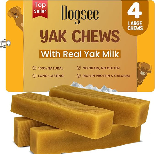 Dogsee Original Yak Cheese Himalayan Dog Chews 1lb (Large - 4 Bars) | 100% All Natural | Dog Treats Large Breed | Dog Chews Long Lasting for Aggressive Chewers | High Protein Dental Sticks-PurrikoPets