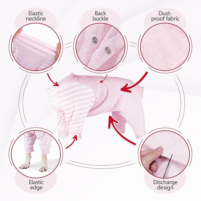 Dog Recovery Suit, Abdominal Wound After Surgery Wear, Anti Licking Bodysuit with Snaps, E-Collar & Cone Alternatives, Long Sleeve Dog Spay Surgical Pajamas Prevent Shedding(XL, Pink)-PurrikoPets