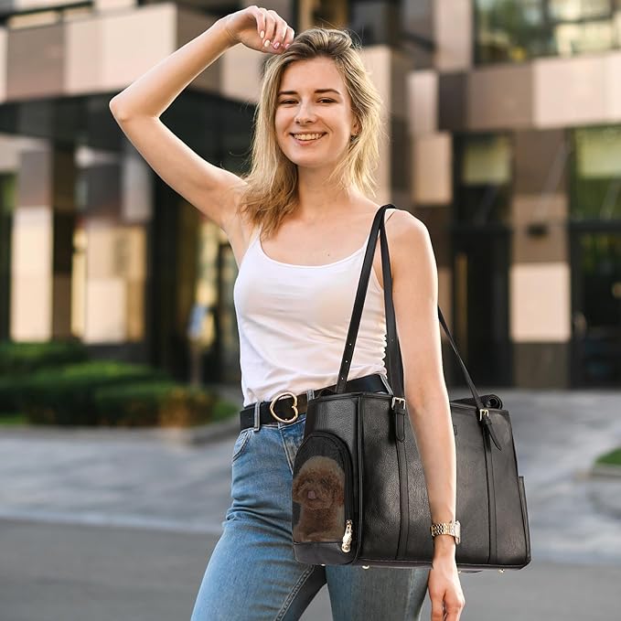 Fashion Dog Purse Pet Carrier Leather Bag for Small Dogs Cats Puppy, Portable Tote Bag Airline Approved Soft-Sided Carriers (Black)-PurrikoPets