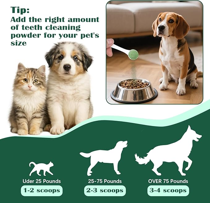Dog Teeth Cleaning Powder, Dog Dental Powder and Cats Breath Freshener, Bad Breath & Tartar Remover for Pets, Suitable for Large, Medium & Small Canine(Green)-PurrikoPets
