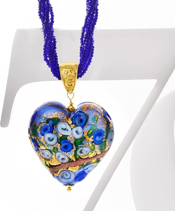 Ross-Simons Italian Multicolored Murano Heart Pendant Necklace in 18kt Gold Over Sterling