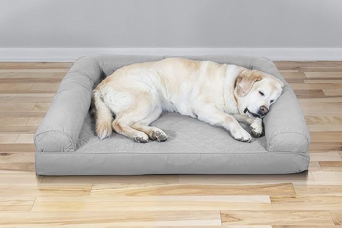 Furhaven Cooling Gel Dog Bed for Large Dogs w/ Removable Bolsters & Washable Cover, For Dogs Up to 95 lbs - Quilted Sofa - Silver Gray, Jumbo/XL-PurrikoPets