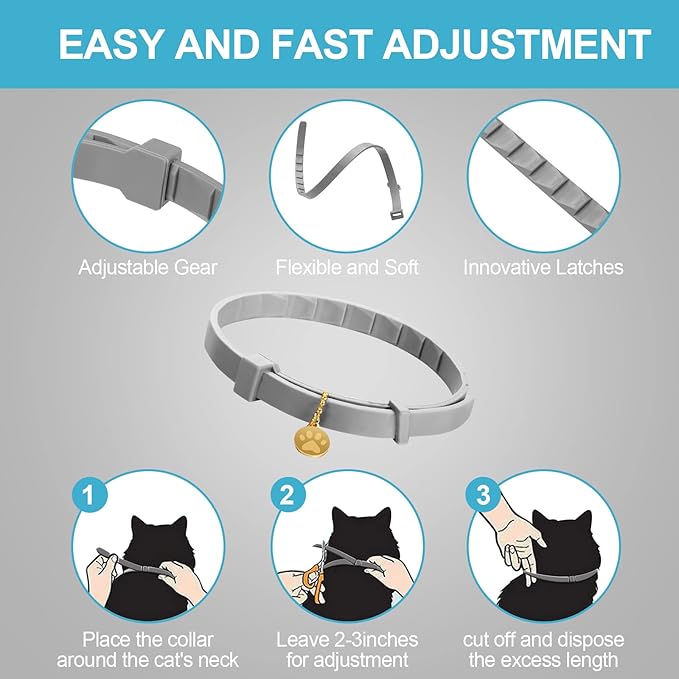 4 Pcs Cat Calming Collar Adjustable Lavender Scent Relaxing Cat Collar with 2 Pendant for Puppies Reduce Stress Aggression Anxious, up to 15 Inches(Grey, Silver)-PurrikoPets