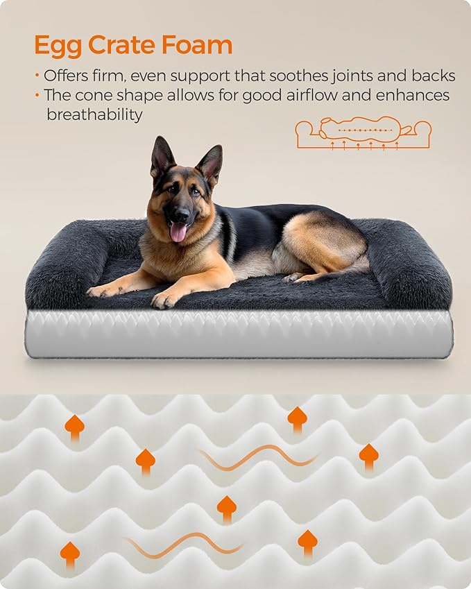 Feandrea Dog Bed, Orthopaedic Dog Sofa Bed for Large Dogs, Waterproof Ped Bed with Removable Washable Cover, 48 x 33.5 x 9.5 Inches, Dark Gray UPGW234G02-PurrikoPets