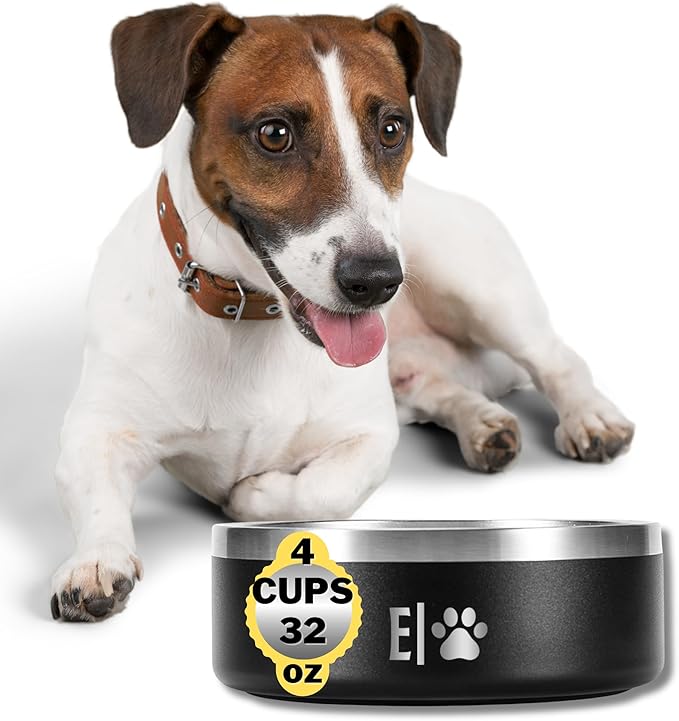 EVELANDO® Premium Dog Food Bowl 32 oz Stainless Steel 4 Cups Small Medium Dog Bowls Non Slip & BPA-Free S M L Pet Water Bowl Platos para Perros Indoor Outdoor Pet Dish Feeder Water and Food Dish-PurrikoPets