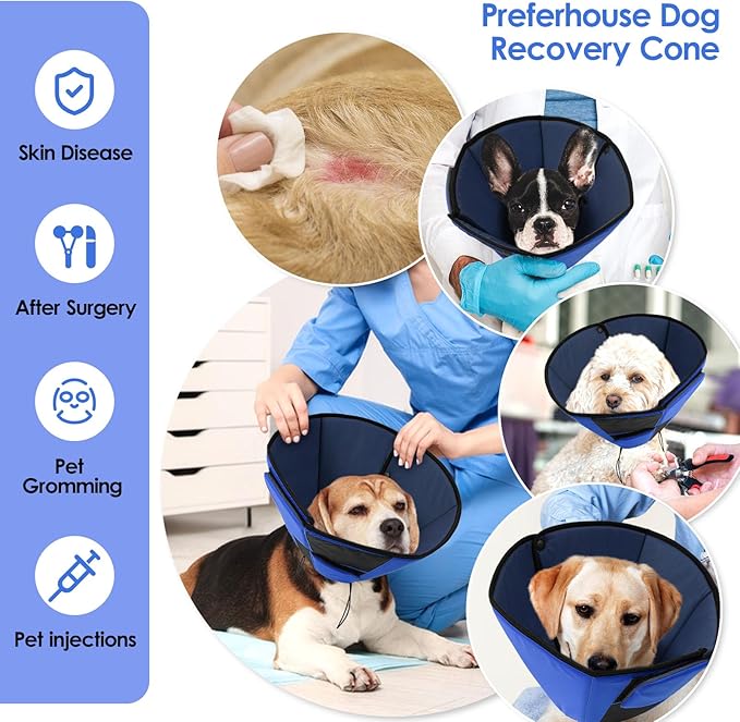 Dog Recovery Collar Cone for Medium Dogs, Adjustable Dog Cone Alternative After Surgery for Dogs to Stop Licking, Breathable Soft Cone for Medium Large Dogs, Blue M-PurrikoPets