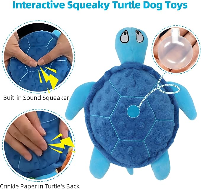 Adpartner Crinkle Dog Toys, 2 Pack Stuffed Turtle Dog Toys Squeaky Plush Dog Toy to Keep Them Busy, Interactive Dog Squeaky Toys for Small to Medium Dogs Teething Training Reduce Boredom-PurrikoPets