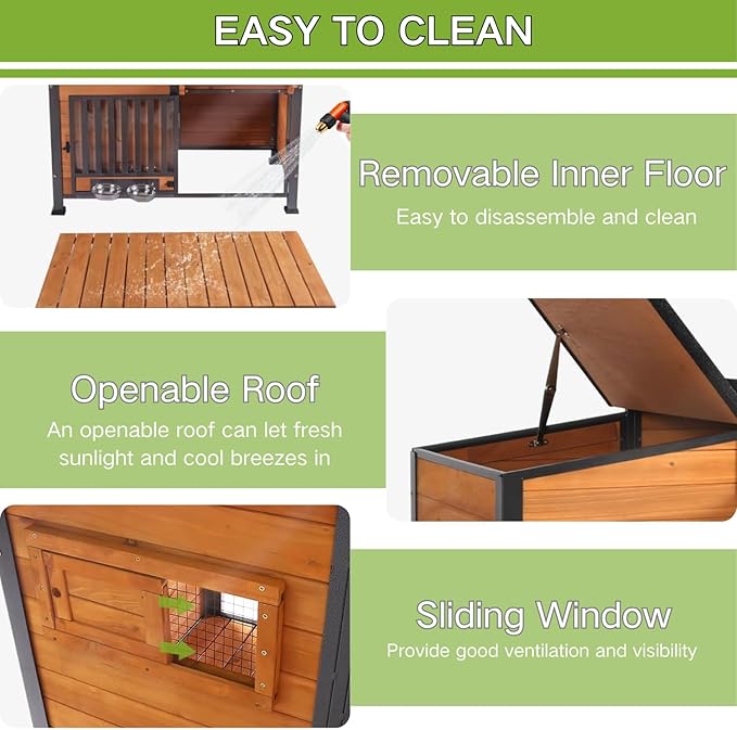 Dog House Outdoor with Bowls Weatherproof Dog Kennel with Anti-Chewing Iron Frame Dog Shelter for Small Medium Dogs-PurrikoPets