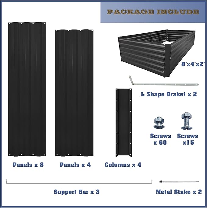 8x4x2FT Metal Raised Garden Bed Kit, Galvanized Outdoor Garden Bed Planter Box for Vegetables, Flowers, Herbs, Succulents and More, Black-PurrikoPets