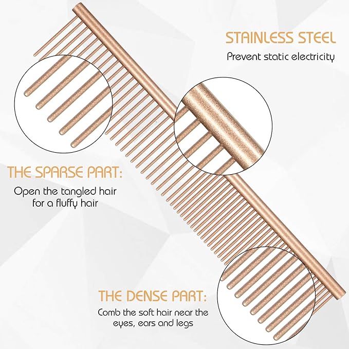 3 Pcs Stainless Steel Grooming Combs for Matted and Tangled Long Hair - Pet Guide Clippers for Dog and Cat-PurrikoPets