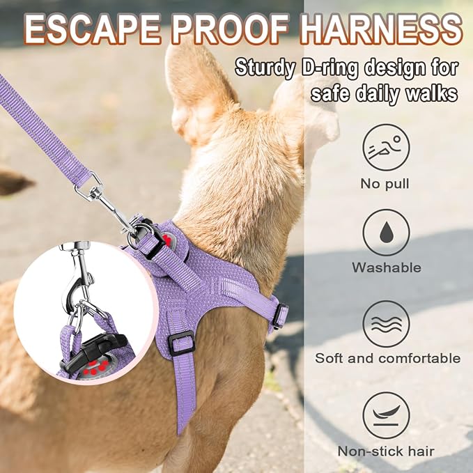 Dog Harness Step in Dog Vest Harness, Reflective Adjustable Puppy No Pull Harness Breathable Soft for Small and Medium Dogs Cats, Violet Purple, XS-PurrikoPets