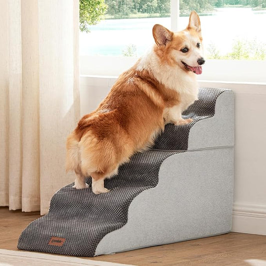 Dog Stairs for High Beds 22.8" H - Pet Stairs Ramp for Couch, 35D Foam Dog Steps for Small to Large Dogs with Non-Slip Bottom Grey, 5 Steps-PurrikoPets