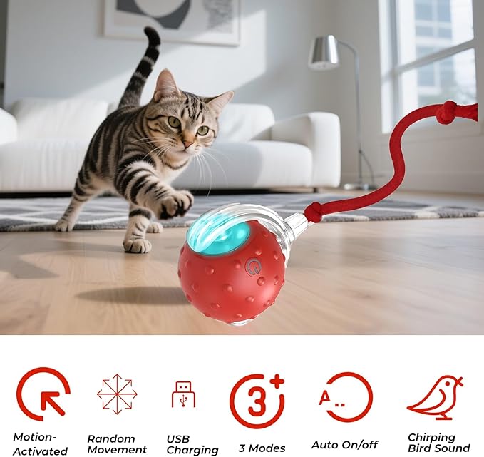 2-Pack Interactive Cat Toys Ball - 2025 New Gen with 360° Auto-Rotation Smart Obstacle Avoidance,Includes 4 Cat Spiral Spring＆1 Furry Cat Toy Mice,Ideal Kitten Toys for Bored Indoor Cats(Orange＆Blue)-PurrikoPets