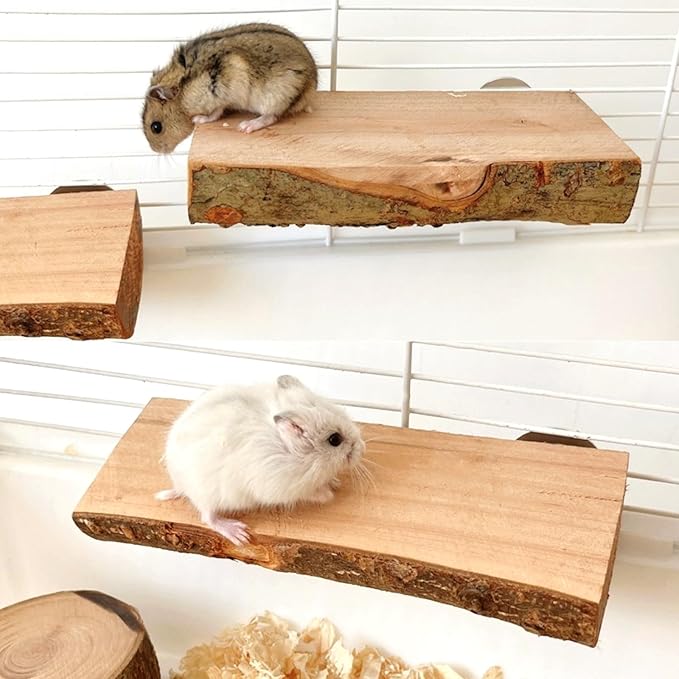 2Pcs Hamster Ledges Wooden Platform Rat Climb Platform Shelf Bird Perch Stand Toys Cage Accessories for Rat Squirrel Gerbil Suger Glider 2.6" X 5.9"-PurrikoPets