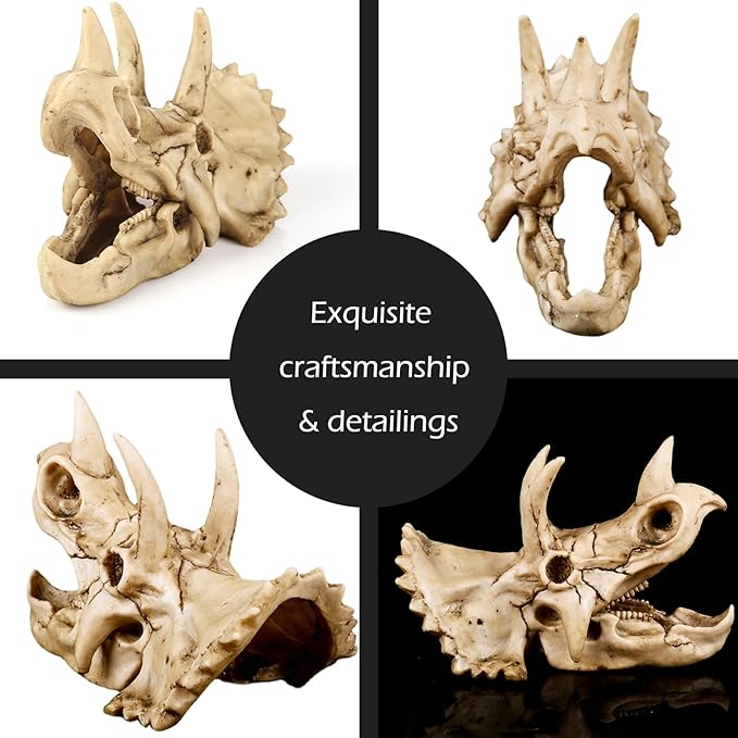 Fish Hideout Cave Dinosaur Animal Skull Reptile Ornament Halloween Décor for Terrarium Aquarium Large Decorations Betta Tarantula Snake Decor Bones-PurrikoPets