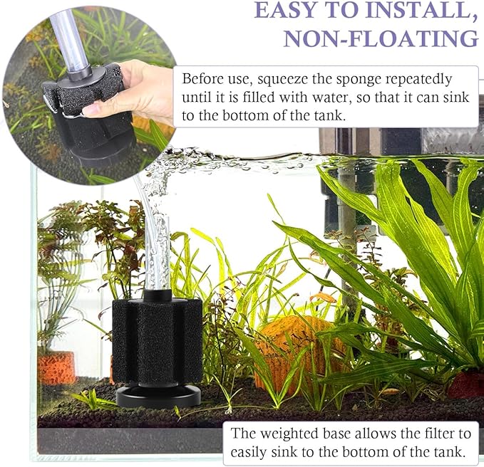 FEDOUR Aquarium Sponge Filter, Ultra Quiet Aeration Bio Sponge Filters for Breeding Fry Shrimp Betta Fish Tank, Efficient Submersible Aquarium Filter for up to 100Gallon Tank (S for up to 15gallon)-PurrikoPets