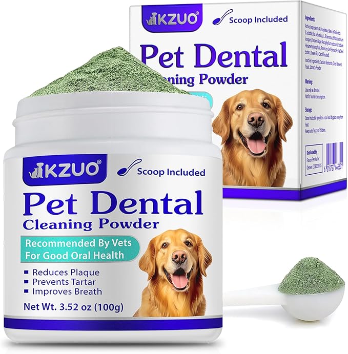 Dog Teeth Cleaning Powder - Dog Dental Powder - Plaque Off Pet Tooth Cleaning lab co - Targets Tartar & Reduces Plaque & Bad Breath - Teeth Cleaning Made Easy-PurrikoPets