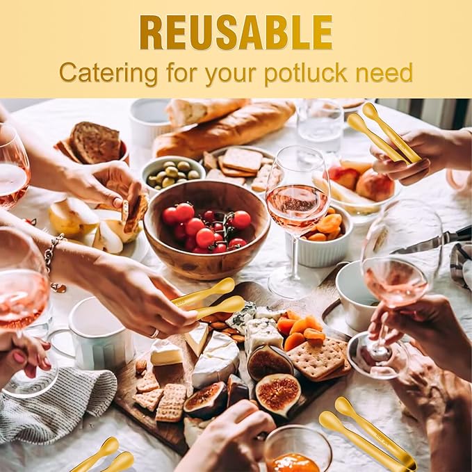 12 PCS Small Serving Tongs, 4.3" Mini Gold Tongs, Gold Kitchen Tongs for Serving Food, Coffee Bar, Tea Party, Desserts Party and Ice Bucket-PurrikoPets