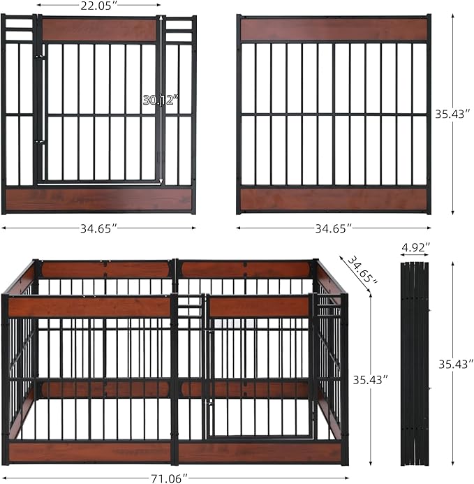 Dog Playpen, 35.4" Height Dog Pen Indoor, Heavy Duty, Safe and Sturdy, Furniture Style Puppy Pen (12 Panels (35.4" High), Mahogany)-PurrikoPets