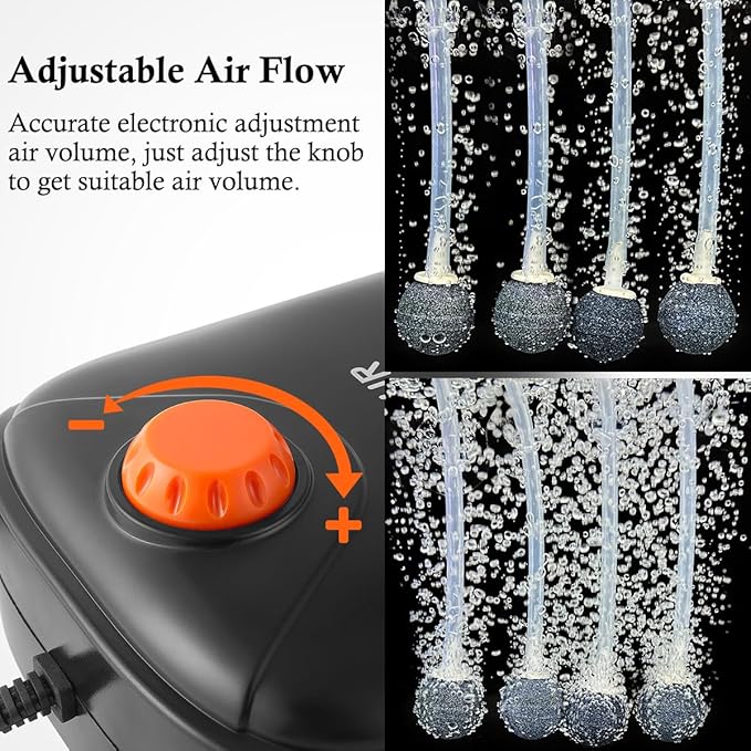 FEDOUR 4W/5W/8W Aquarium Corded Electric Air Pump, 96GPH/160GPH/256GPH Dual Outlets 4 Outlets Oxygen Pump, Ultra Quiet Aquarium Bubbler for up to 300 Gallon Fish and Turtle Tank-PurrikoPets