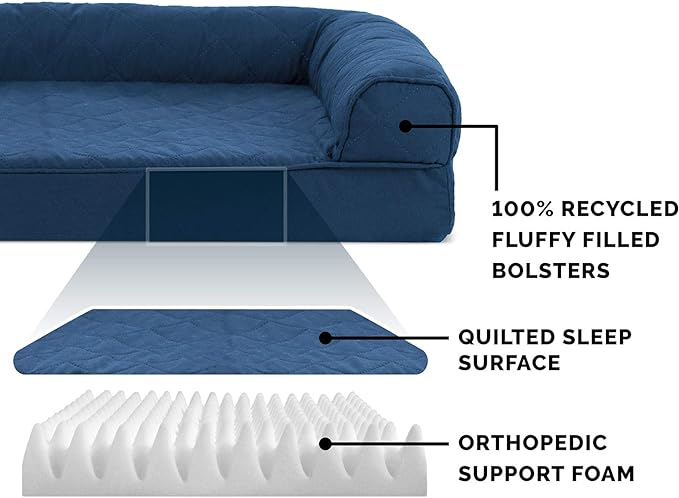 Furhaven Orthopedic Dog Bed for Large Dogs w/ Removable Bolsters & Washable Cover, For Dogs Up to 95 lbs - Quilted Sofa - Navy (Blue), Jumbo/XL-PurrikoPets