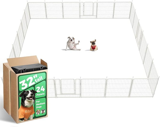 FXW Rollick Unleashed Dog Playpen for Indoor, Yard, RV Camping, 32 inch 24 Panels for Small and Medium Dogs, White│Patented-PurrikoPets