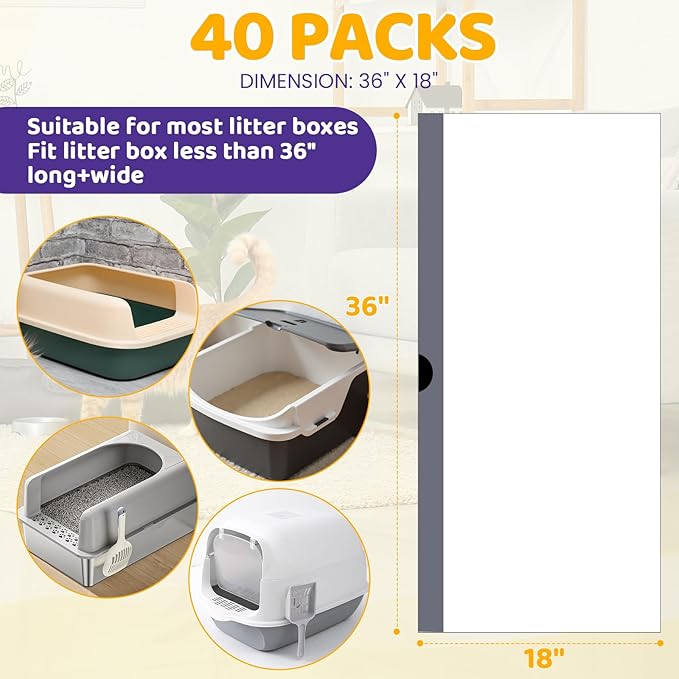 40 Count Cat Litter Liners Large, Jumbo Drawstring Extra Durable Pet Cat Pan Liners Extra-Thick Kitty Litter Box Bag 36" x 19"-PurrikoPets