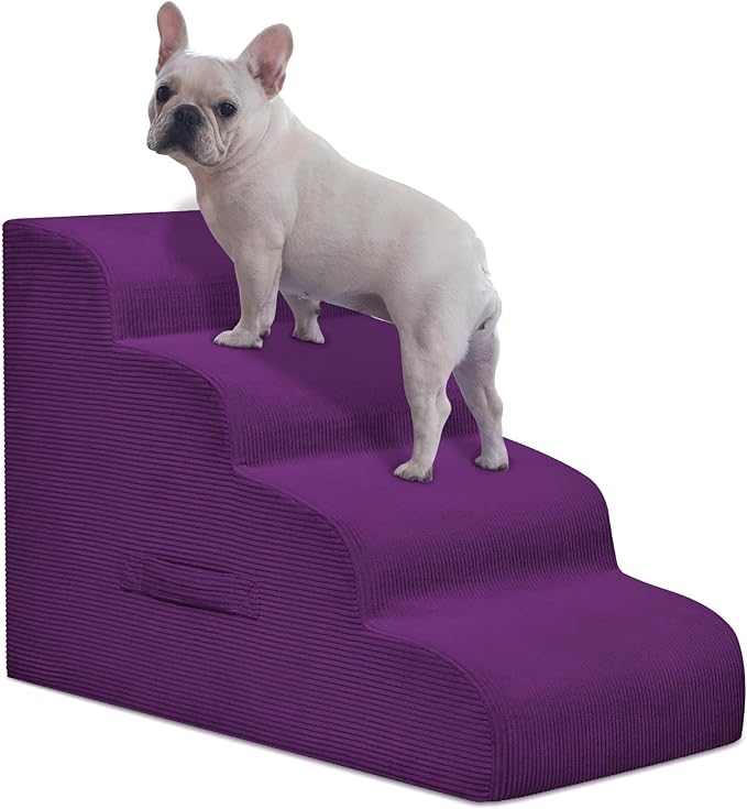 Dog Steps for Small Dogs, 4-Step Dog Ramp and Stairs for High Beds and Sofa, Non-Slip Pet Stairs Removable and Easy to Clean Cover, Purple-PurrikoPets