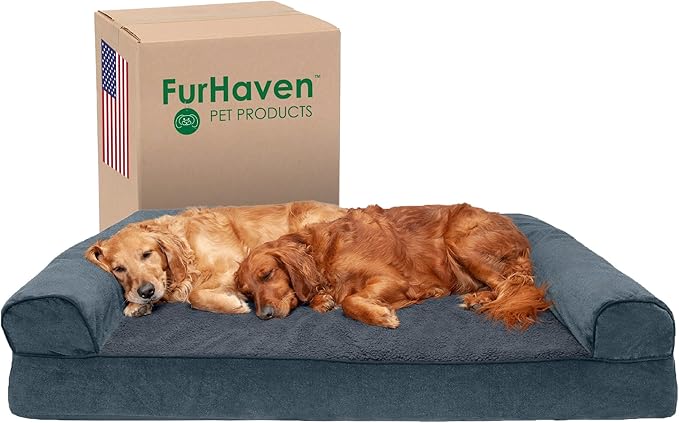 Furhaven Orthopedic Dog Bed for Large Dogs w/ Removable Bolsters & Washable Cover, For Dogs Up to 125 lbs - Sherpa & Chenille Sofa - Orion Blue, Jumbo Plus/XXL-PurrikoPets