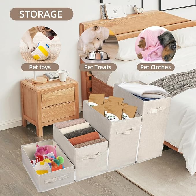 Dog Stairs with Storage, 4-Step Folding Pet Steps for Small Dogs and Cats, Pet Steps Storage with Zip, Pet Stairs for High Bed, Couch and Car Ramp (Beige, 4 Steps no Condo)-PurrikoPets