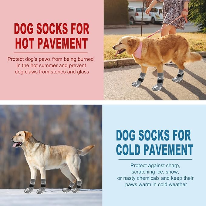 EXPAWLORER Anti Slip Dog Socks to Prevent Licking Paws, Dog Shoes for Hot Pavement, Dog Booties for Small Medium Large Senior Dogs, Traction Control Boots & Paw Protectors for Hardwood Floors-PurrikoPets