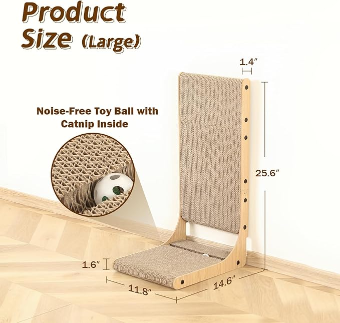 2-Pack Cat Scratching Board, 25.6'' Tall Cardboard L Shape Vertical Cat Scratchers for Indoor Cats, Cat Scratching Post for Wall and Couch, Large-PurrikoPets