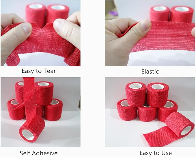 6 Pack 2" x 5 Yards Self Adhesive Bandage Wrap Breathable Cohesive Vet Wrap for Pets, Elastic Self-Adherent Tape for Sports, Wrist, Ankle (Red)-PurrikoPets