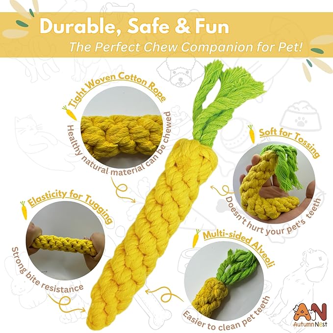 3PCS Yellow Woven Pet Chew Set, Puppy Teething Chews, Dog Chew Accessories, Cat Interactive Chews, Durable Braided Chews for Pets-PurrikoPets