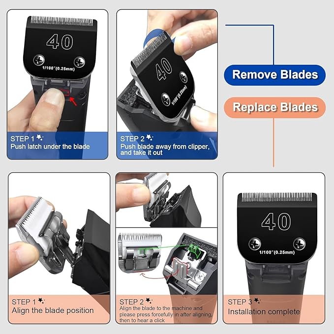 6pcs Dog Grooming Replacement Blades Compatible with Andis/Oster A5/Wahl KM-10 Series Dog Clippers,Detachable Clipper Replacement Blade,Black (6PCS Black-#10+30+3FC+4FC+5FC+7FC)-PurrikoPets