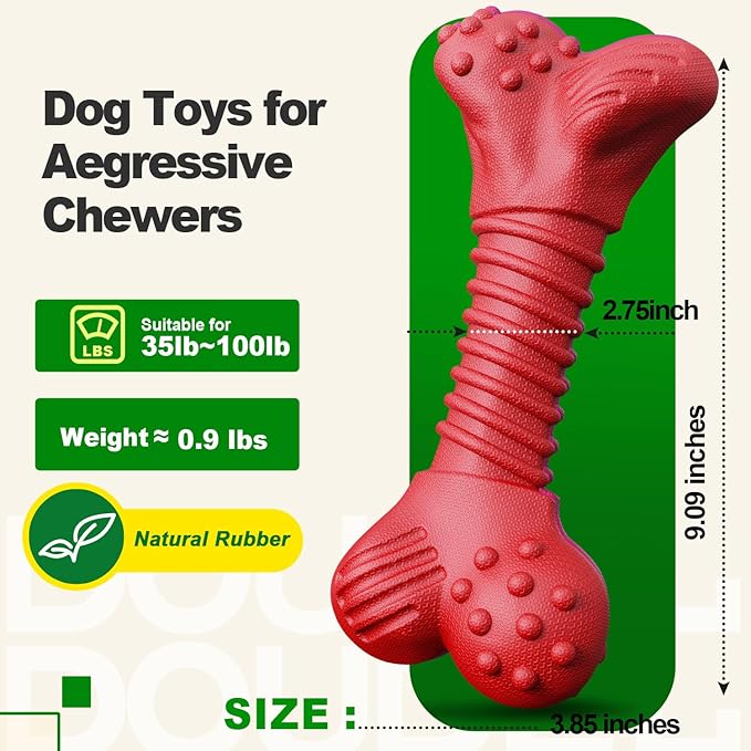 Dog Toys for Aggressive Chewers, Dog Toys for Medium Large Dogs, Natural Rubber Dog Chew Toys with Beef Flavor, Indestructible Chew Toys for Aggressive Chewers (red)-PurrikoPets
