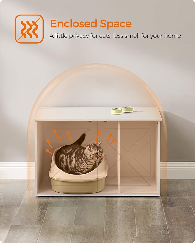 Feandrea Cat Litter Box Enclosure, Litter Box Furniture Hidden with Removable Divider, Indoor Cat House, End Table, 31.5 x 20.9 x 19.7 Inches, White UPCL002W01-PurrikoPets