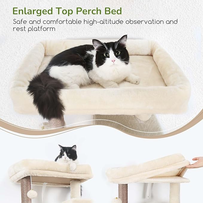 Globlazer Heavy Duty Cat Tree Tower, 70inch Sturdy Cat Tree for Indoor Cats Sturdy Large Cat Tower with Scratching Post and Scratching Board, Hammock, Cat Condo for Adult Cats Kittens, F70 Pro, Beige-PurrikoPets