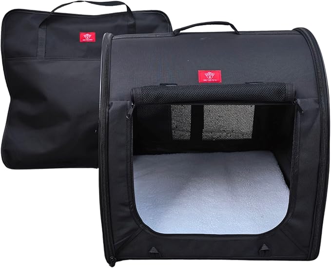 Fabric Portable Pet Kennel/Shelter, Single, Black 20"x20"x19.5" - Car Seat-Belt Fixture Included-PurrikoPets