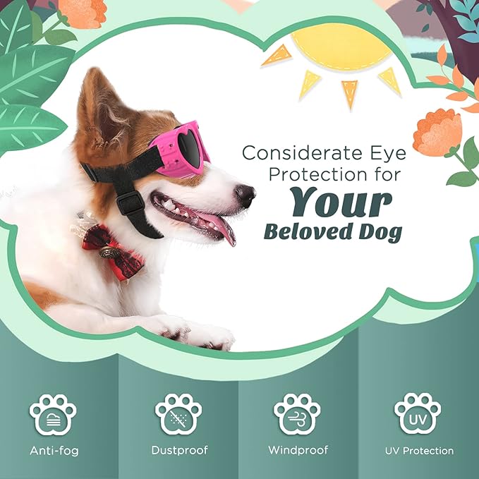 2 Pack Small Dog Sunglasses UV Protection Goggles Eye Wear Protection with Adjustable Strap Doggy Heart Shape Anti-Fog Sunglasses for Pet Dogs Sun Glasses Doggie Windproof Glasses, Pink-PurrikoPets