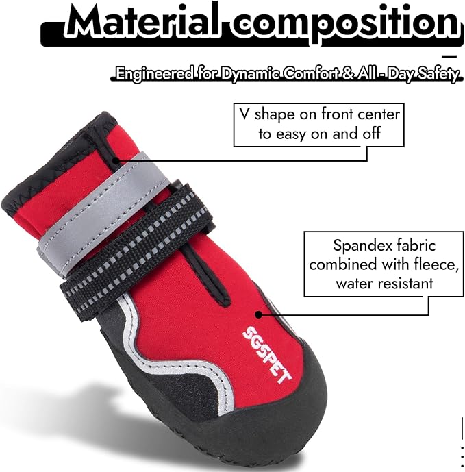 Dog Shoes, Waterproof Dog Boots & Paw Protectors with Anti-Slip Sole, 4pcs/Set Pet Dog Booties, Reflective Dog Shoes for Small Medium Large, Winter Snowy Summer Hot Pavement (Red, 5# (M))-PurrikoPets