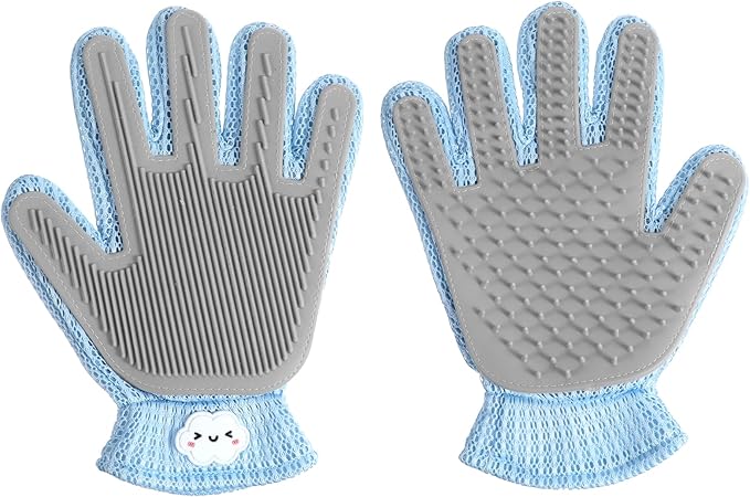 2 in 1 Pet Grooming Glove for Cats & Dogs, Efficient Deshedding Brush Pet Long Short Fur Removal Glove, Gentle Massaging Puppy Kitten Bathing Grooming Brush Tool, Easy Clean Floating Hair Mitt-PurrikoPets
