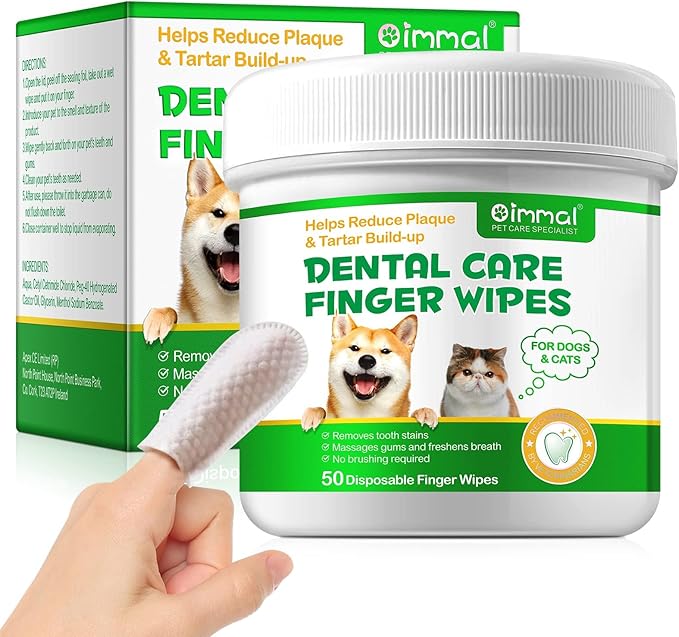 ALIVO Dental Teeth Cleaning Wipes for Dogs & Cats, Remove Bad Breath by Removing No-Rinse Dog Finger Toothbrush, Disposable Gentle Cleaning Pet Dental Care Wipes, 50pc-PurrikoPets