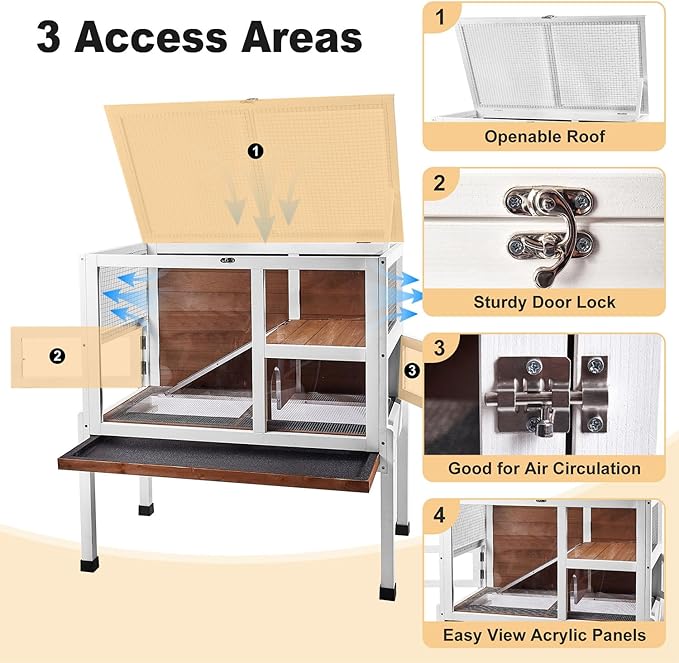 2-Story Guinea Pig Cage with Stand, Indoor Wooden Hamster Cage with Ramp, Pull-Out Tray, Hideout & Platform, Acrylic Transparent Small Animal Habitat for Chinchillas, Ferrets, Hedgehogs, Walnut-PurrikoPets