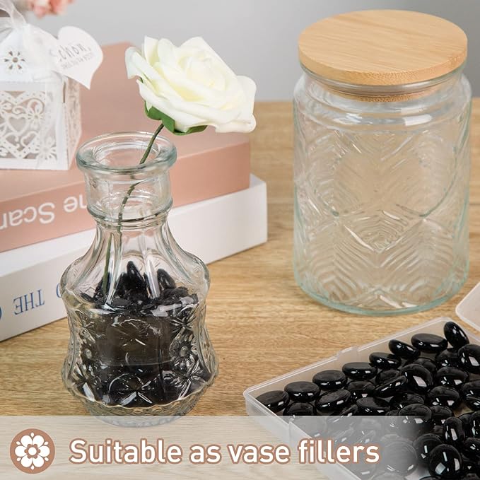 FUTUREPLUSX 1LB Black Flat Glass Marbles, Glass Pebbles Vase Filler, Dark Beads Fishbowl Decorative Gem for Table Scatter Home Decor-PurrikoPets