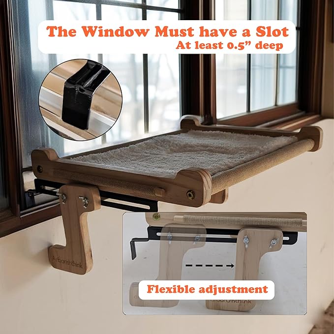 aborishthink Adjustable Cat Window Perch | Sturdy Cat Hammock Window Seat Durable Wood & Metal Frame | Breathable Cover | Ideal for Large & Heavy Cats | Easy Installation for Windowsill-PurrikoPets