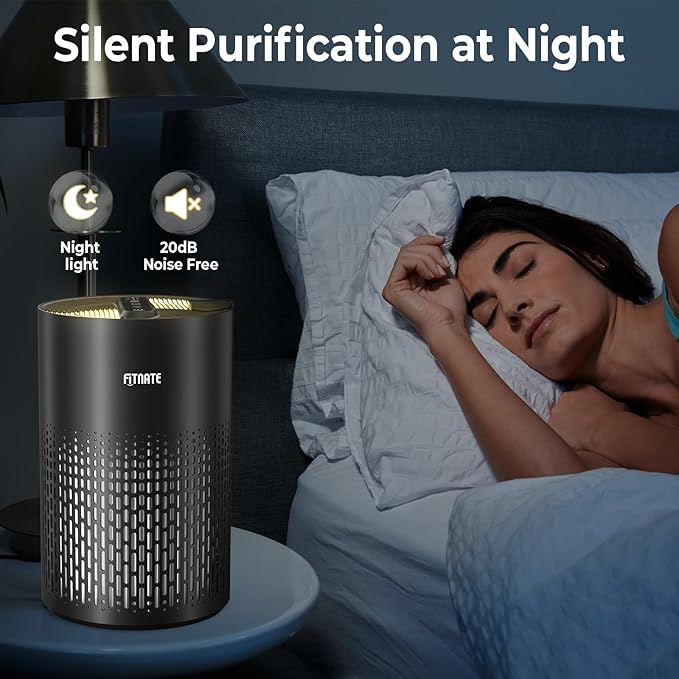 FITNATE Air Purifiers for Home Large Room Up to 1076 Ft² with Aromatherapy, H13 True HEPA Air Purifier for Pets, Quiet Air Cleaner for Smoke Dust Pollen Pet Dander Odor, with Night Light,Timer, Black-PurrikoPets